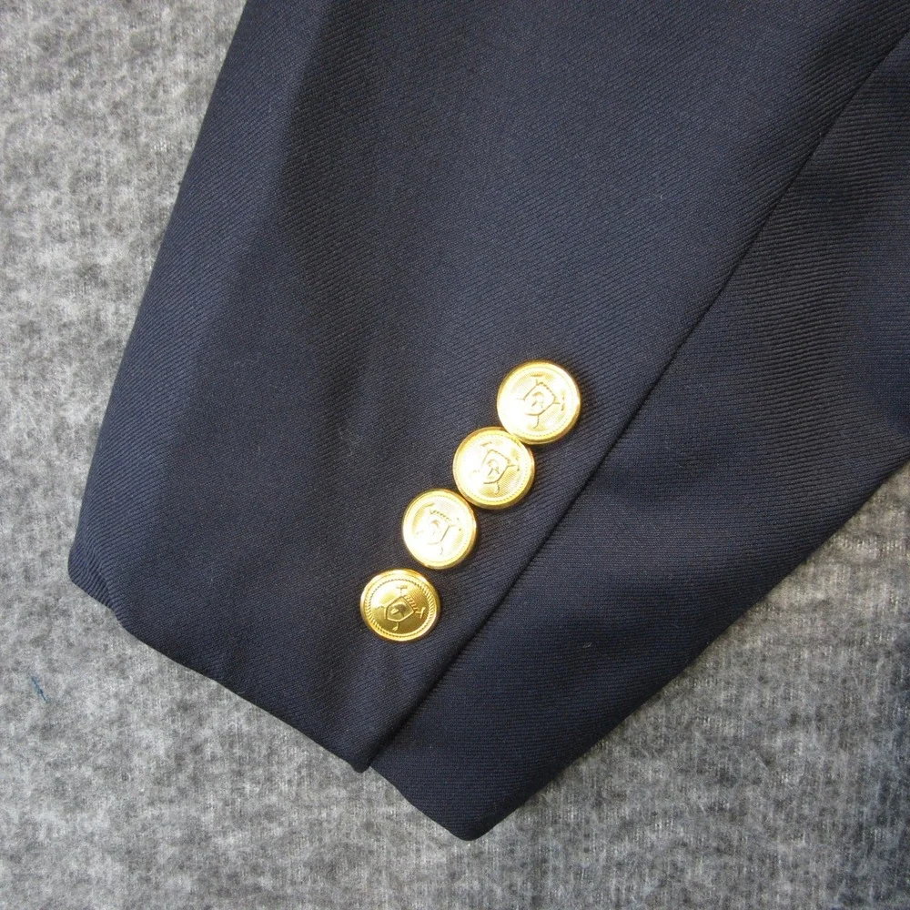Lauren Ralph‎ Lauren Wool Blazer 44R Navy Gold Two Button Lined Wedding Guest